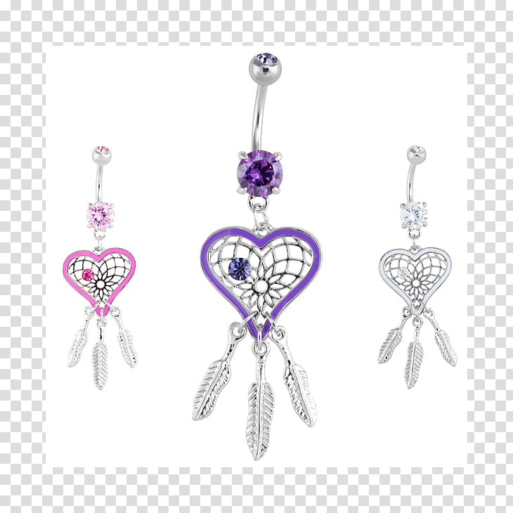 Earring Dreamcatcher Heart Navel piercing Tattoo, dreamcatcher transparent background PNG clipart