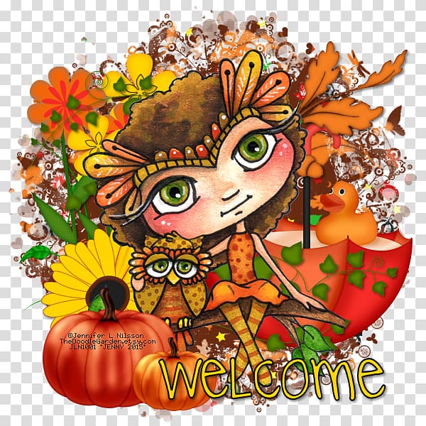 Illustration Thanksgiving Cartoon Legendary creature Fruit, welcome friends autumn transparent background PNG clipart