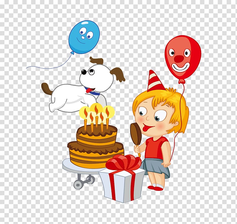 Party Birthday Drawing, Birthday cake balloon puppy gift transparent background PNG clipart