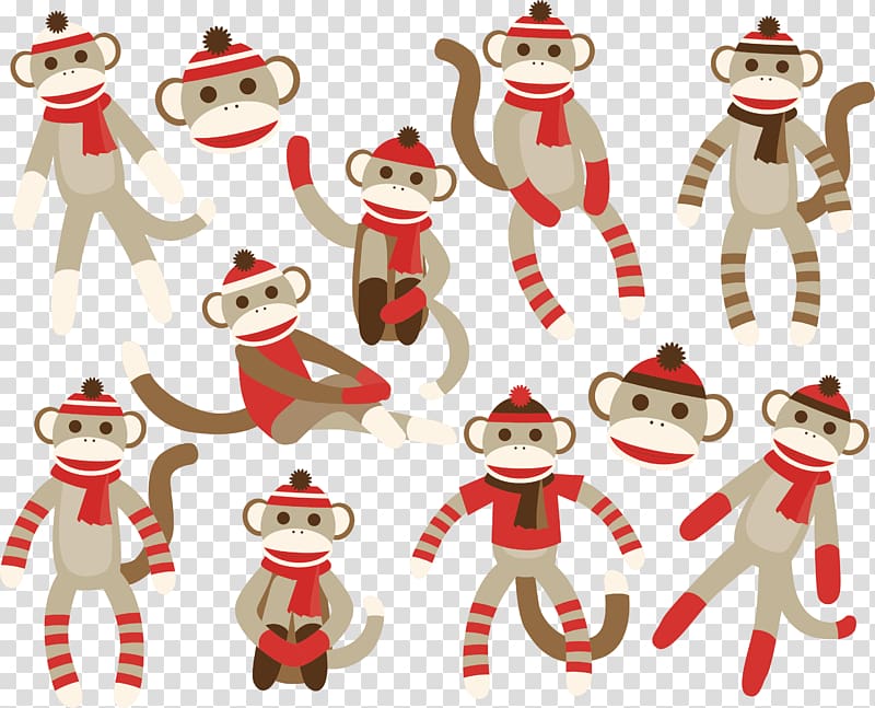 Sock monkey , Christmas doll transparent background PNG clipart