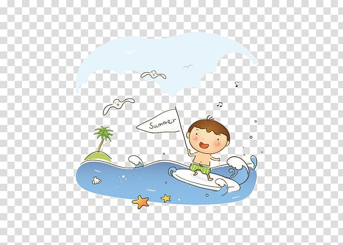 Cartoon Child Illustration, Fresh summer vacation element material transparent background PNG clipart