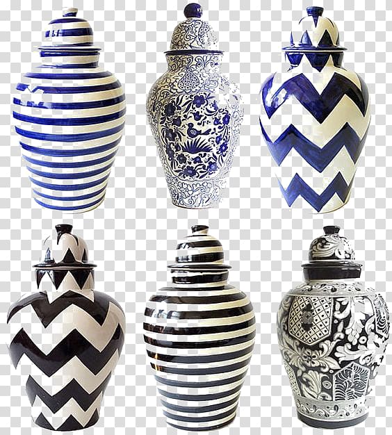 Vase Black and white Ceramic Jar Blue and white pottery, Porcelain jar transparent background PNG clipart