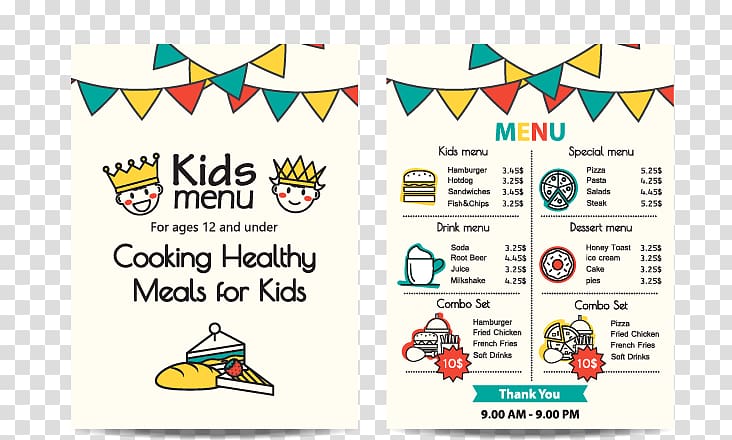 Menu Kids meal Fast food Breakfast, Children\'s menu transparent background PNG clipart