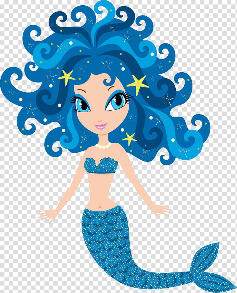 blue mermaid illustration, Mermaid Cartoon Drawing Illustration, A mermaid with curly hair transparent background PNG clipart