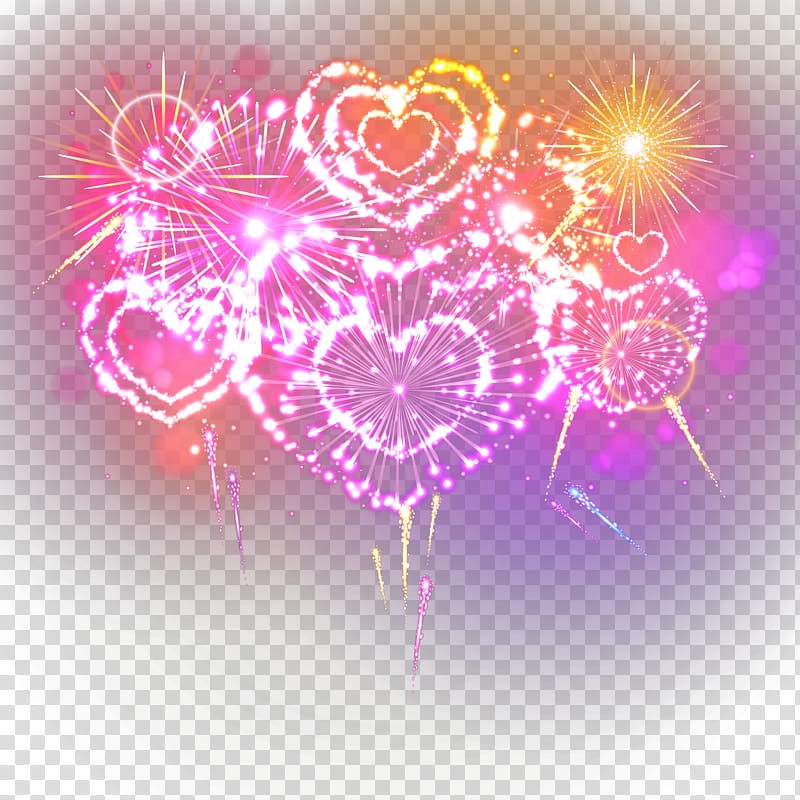 purple and yellow heart flower , Fireworks, Gorgeous fireworks transparent background PNG clipart