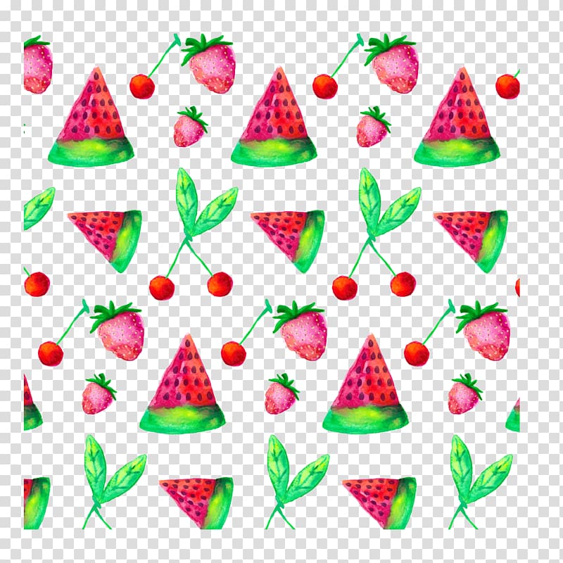 Fruit Watermelon Auglis, Hand painted watermelon slices, strawberries, cherry transparent background PNG clipart