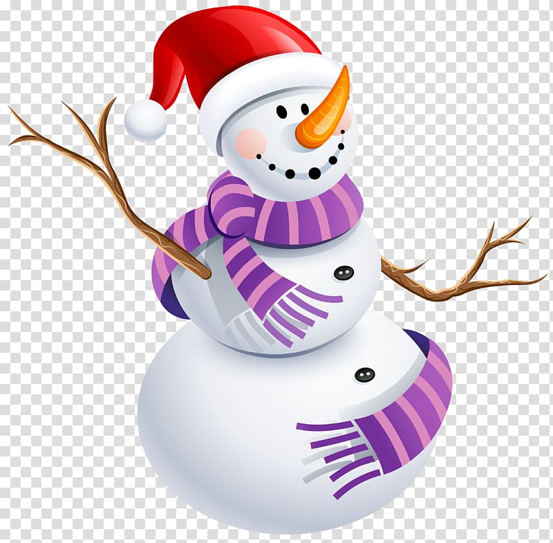 Snowman Sticker Purple Character , Snowman with Purple Scarf , snowman wearing red Christmas hat and purple scarf illustration transparent background PNG clipart