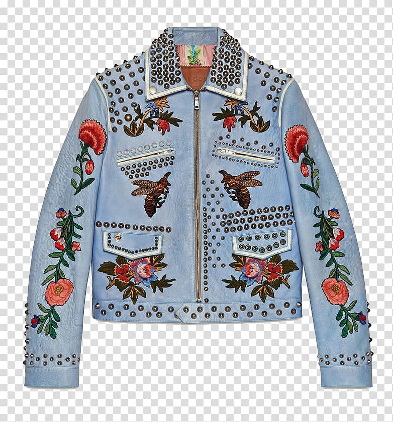 Gucci Embroidery Leather jacket Flight jacket, jacket transparent background PNG clipart