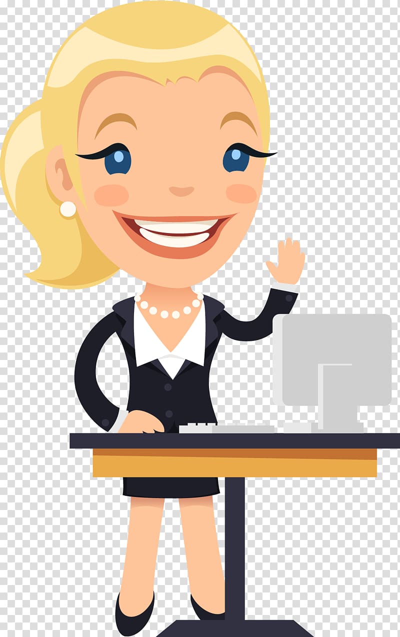 Cartoon Female Desk Illustration, Foreign companies in charge of beauty staff do not pull the map transparent background PNG clipart