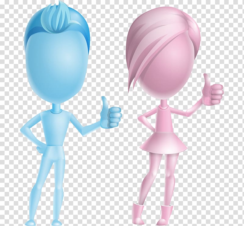 3D computer graphics Adobe Illustrator, 3D three-dimensional cartoon Q version of the men and women models transparent background PNG clipart