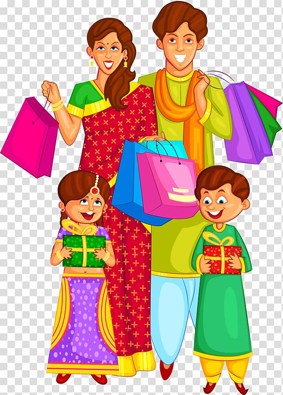 Happy Diwali Family graphics, Diwali transparent background PNG clipart