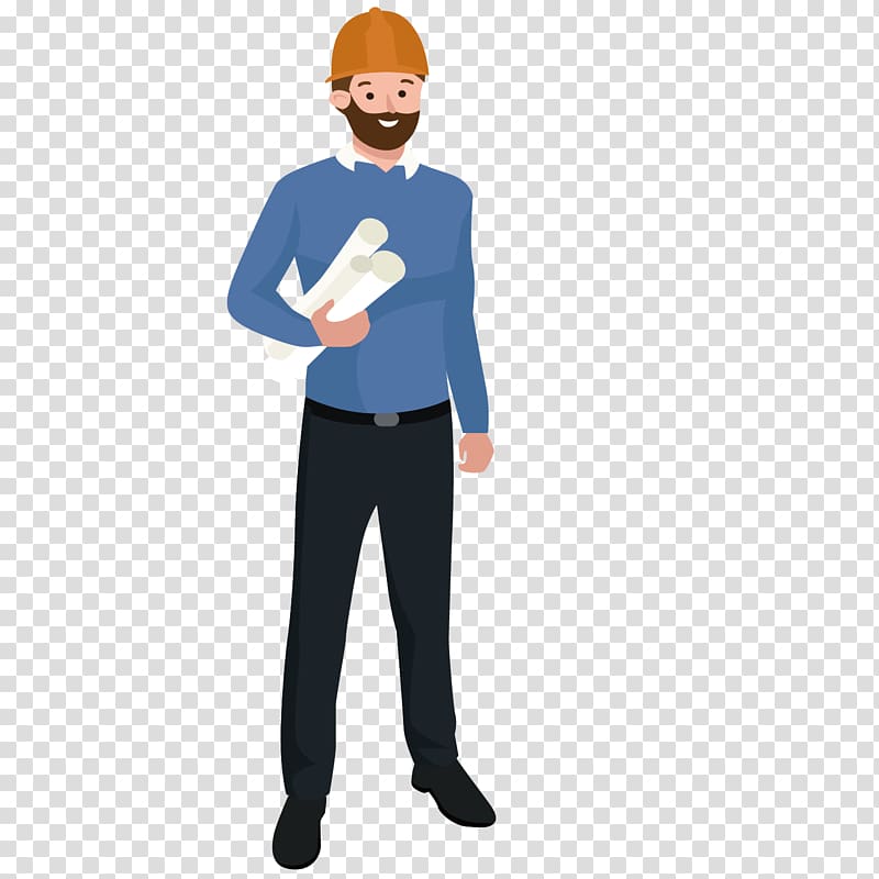Architect holding blue print , Civil Engineering Architectural engineering, material cartoon workers drawing work transparent background PNG clipart