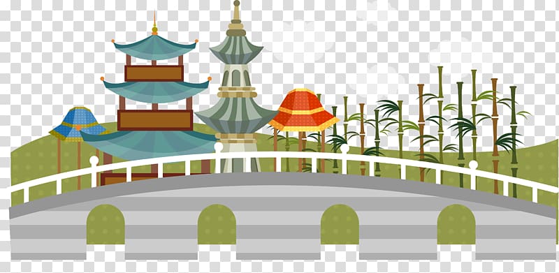 Cartoon Architecture, The ancient buildings in the park transparent background PNG clipart
