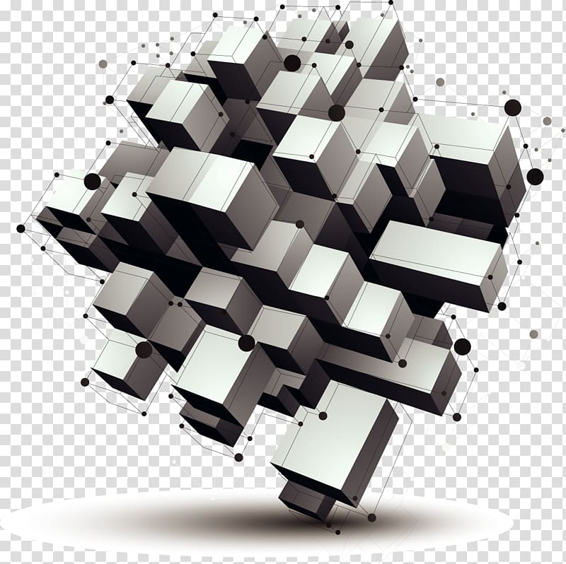 gray steel 3D boxes, Geometry Shape Euclidean , Box cube object transparent background PNG clipart