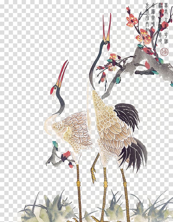 two white birds illustration, Crane Tattoo Idea, Chinese wind crane transparent background PNG clipart