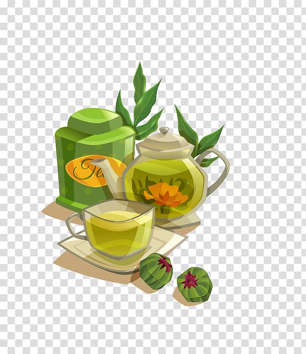 Green tea Biluochun Flowering tea, tea cup transparent background PNG clipart