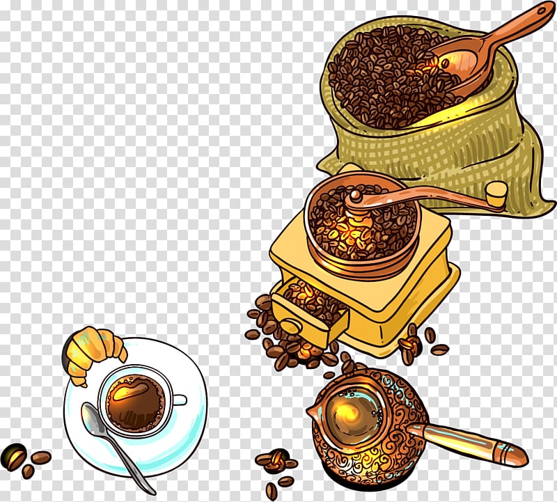 Coffee bean Cafe Watercolor painting, Hand-painted watercolor coffee beans transparent background PNG clipart