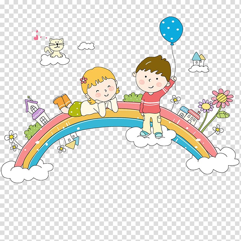 Child u6bd4u723eu904bu7b97u601du7dad Illustration, Children lying on the rainbow transparent background PNG clipart
