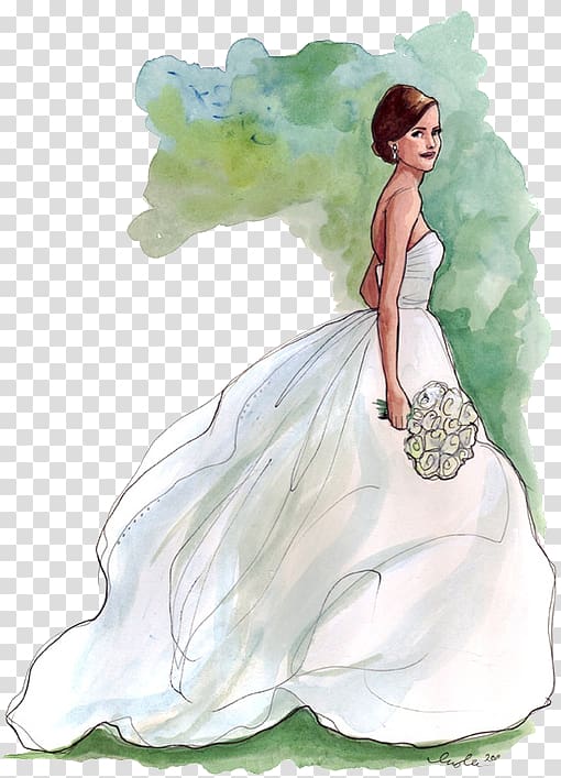 woman bridal gown painting, Bride Drawing Wedding Fashion Illustration, Wedding dress transparent background PNG clipart