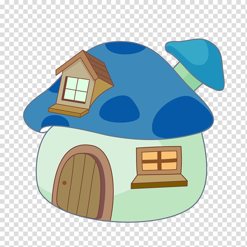 Cartoon Illustration, Cartoon hand painted blue mushroom house transparent background PNG clipart