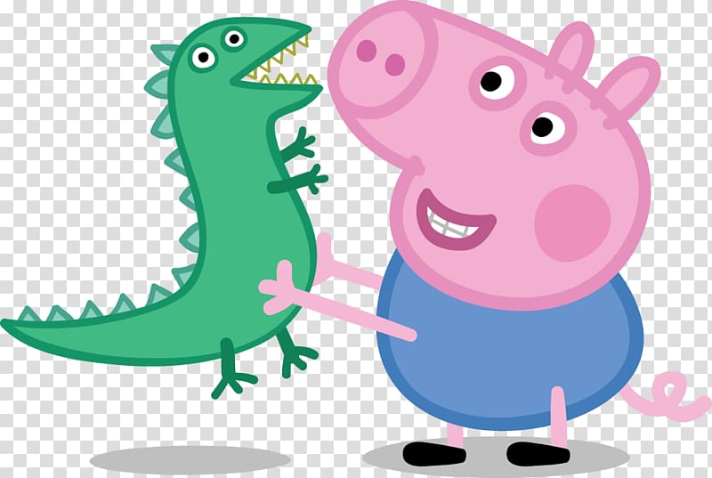Peppa Pig art, George Playing With Dinosaur transparent background PNG clipart