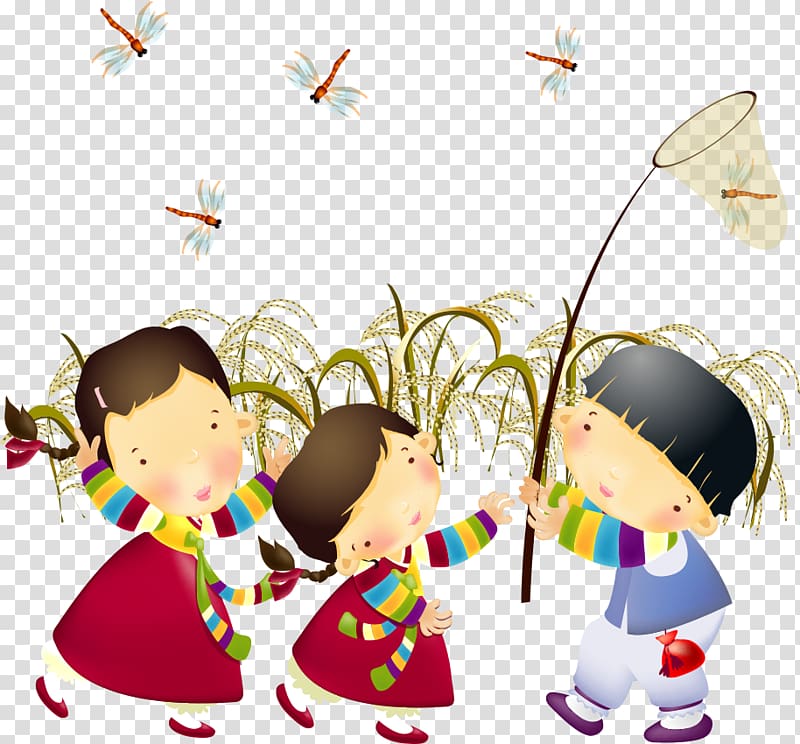 Cartoon Child Illustration, Capture dragonfly cartoon children transparent background PNG clipart