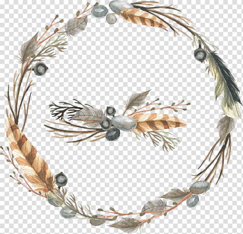 brown and white feather wreath illustration, Wedding invitation Thanksgiving dinner Party Thanksgiving Day, painted feather wreath transparent background PNG clipart