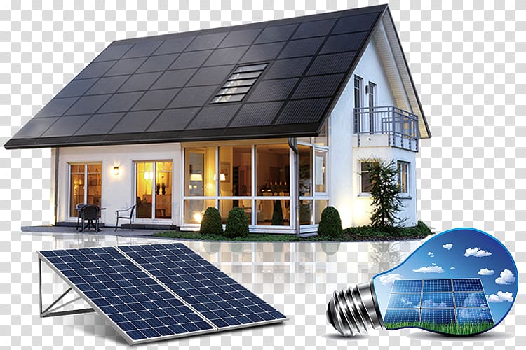 Solar power Solar energy Solar Panels voltaic system House, house transparent background PNG clipart