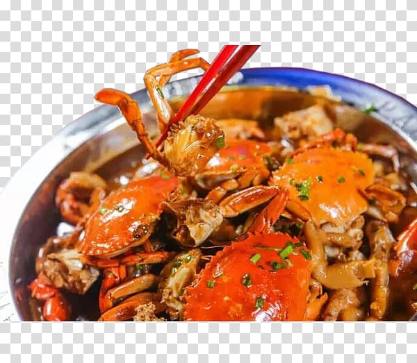 Chilli crab Crab meat Franchising, Chopsticks caught spicy meat crab pot transparent background PNG clipart