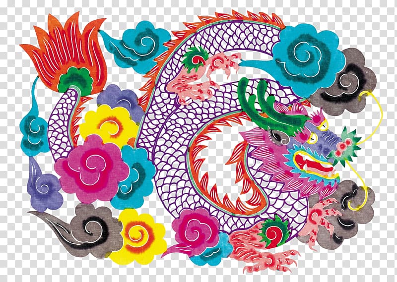 China Chinese dragon illustration Illustration, Chinese wind folk crafts traditional paper cutting pattern dragon transparent background PNG clipart