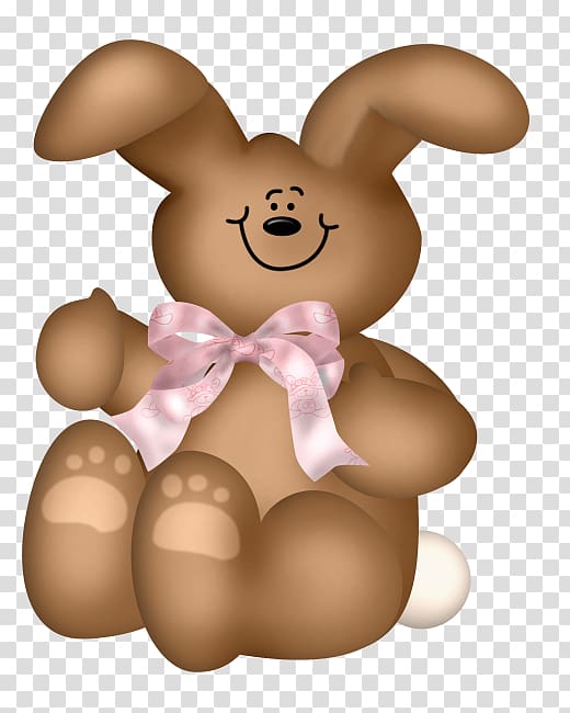 Easter Bunny European rabbit Illustration, Little brown bunny pink bow transparent background PNG clipart