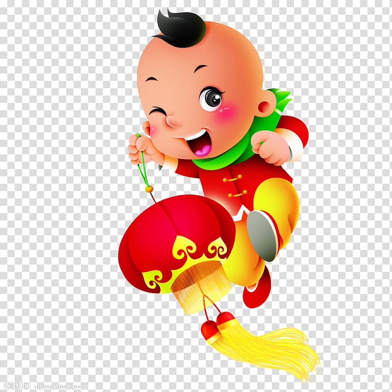 Lantern Cartoon Chinese New Year, Cute child transparent background PNG clipart