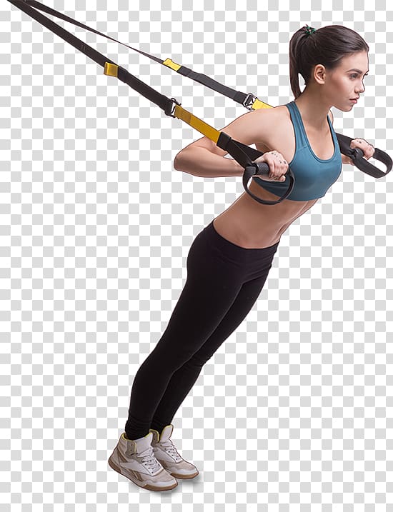 black and yellow strap exercise equipment, Physical fitness Fitness centre Suspension training Princeton Club, woman transparent background PNG clipart