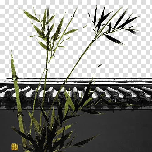 Ink wash painting Chinoiserie Watercolor painting Bamboo, Bamboo Wall Chinese Elements transparent background PNG clipart