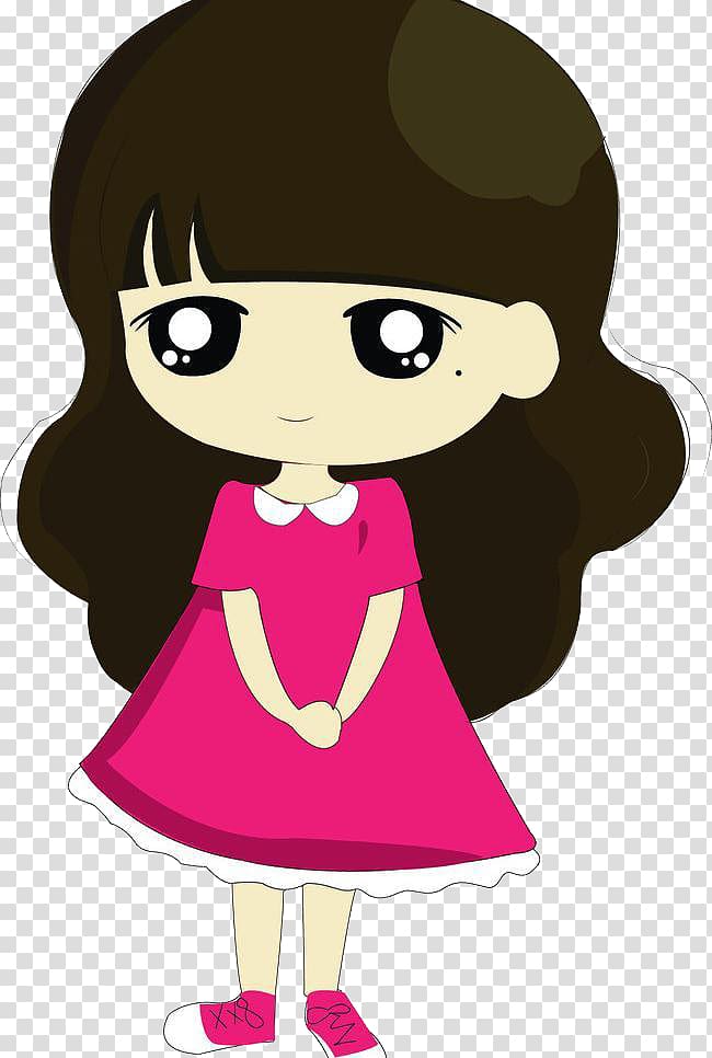 Cartoon Moe Girl, Black hair wearing a red skirt girl transparent background PNG clipart