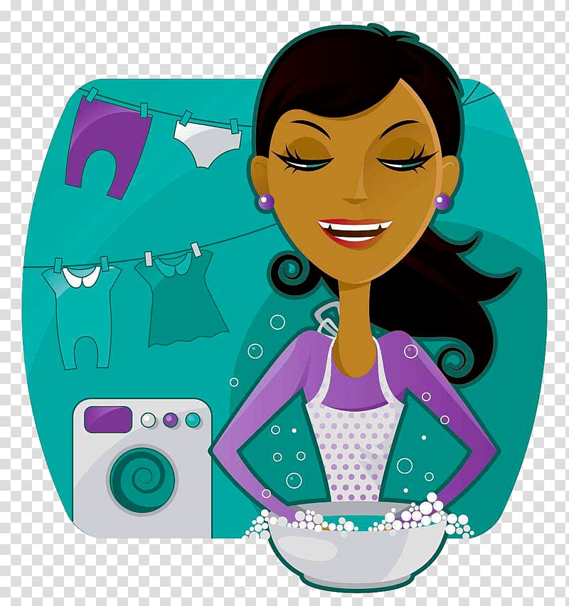 Laundry Washing machine Illustration, Mum is happy to wash clothes transparent background PNG clipart
