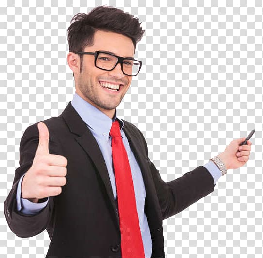 smiling man in black suit jacket with approval sign, Thumb signal Businessperson OK, others transparent background PNG clipart