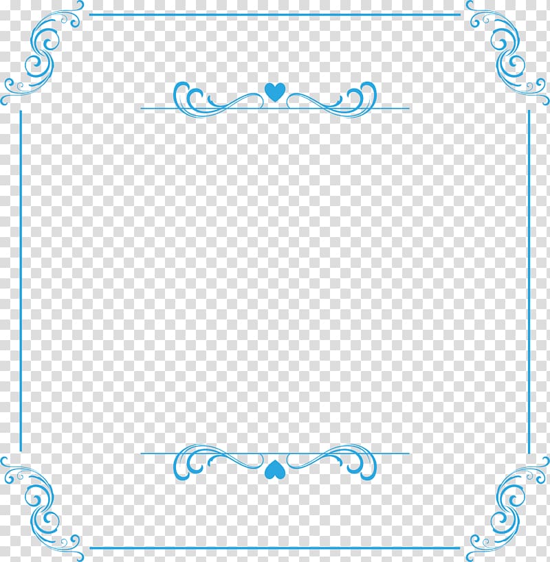 blue heart floral borderline, Europe Blue Adobe Illustrator, Sky blue European lace transparent background PNG clipart