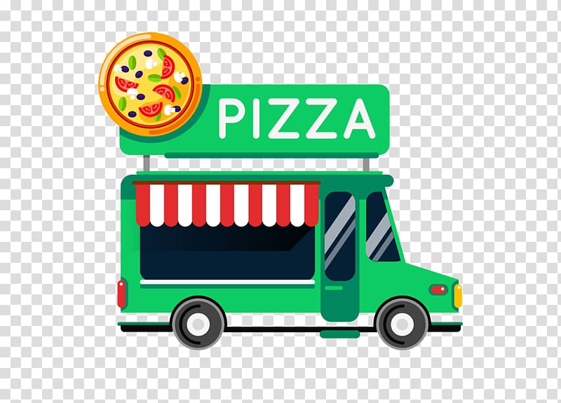 green Pizza food bus , Fast food Car Street food Food truck, Cartoon painted green pizza food truck transparent background PNG clipart