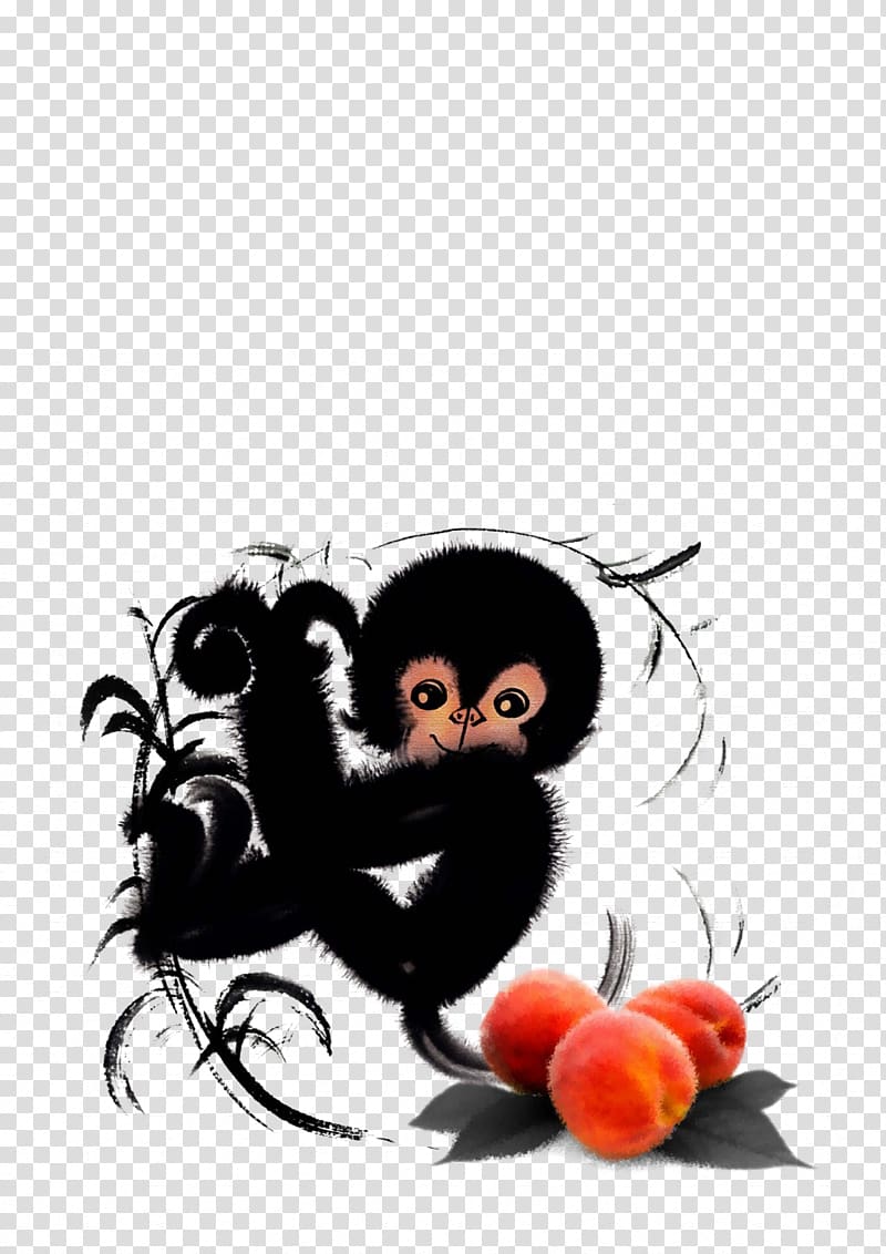 China Chinese New Year Monkey Happiness, There are texture of black monkey elements transparent background PNG clipart