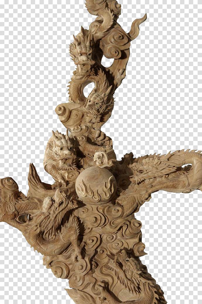 Sculpture Chinese dragon, Wooden Dragons transparent background PNG clipart