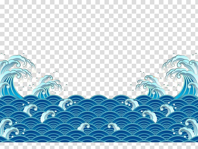 blue and green waves illustration, Wave Sunset Euclidean , Sea,Billows,wave,Clouds,Chinese style transparent background PNG clipart