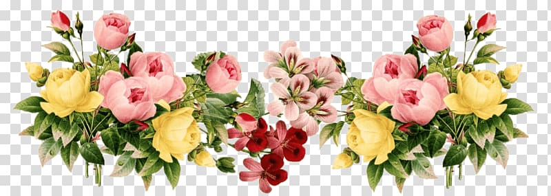 pink and yellow flowers, Flowers Vintage Group transparent background PNG clipart