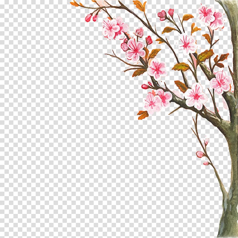 cartoon hand-painted cherry trees buckle free material transparent background PNG clipart