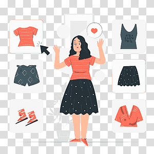 illustration, Choosing clothes, people, choice, decision, fashion, fitting, dress, clothes transparent background PNG clipart thumbnail