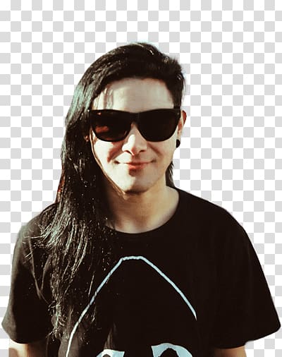 man wearing black shirt and sunglasses, Front View Skrillex transparent background PNG clipart