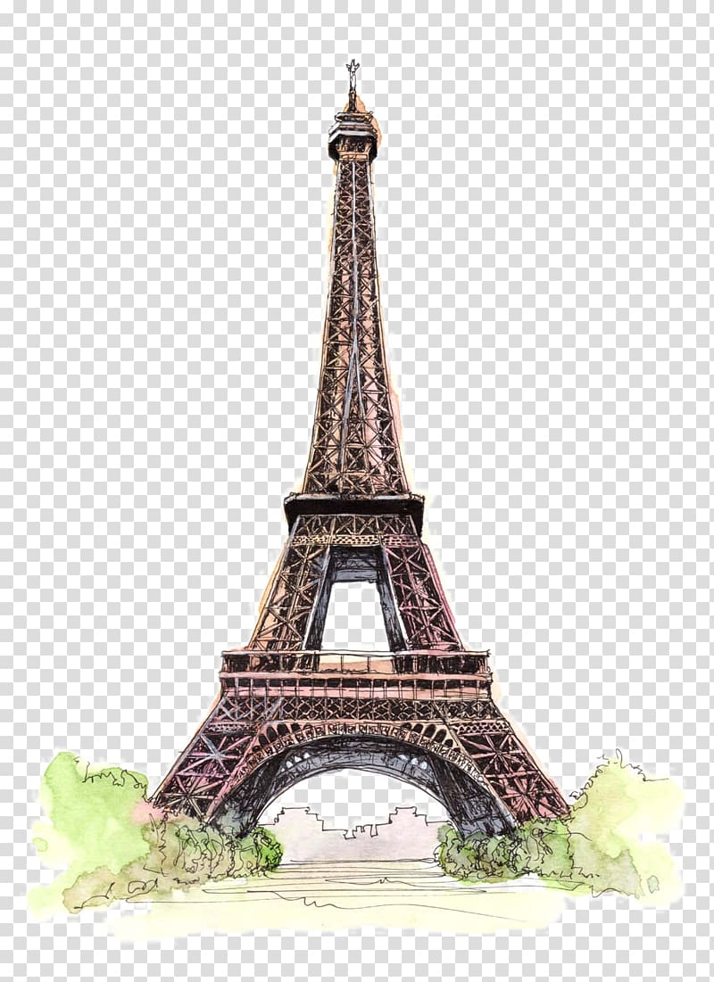 brown Eiffel Tower illustration, Eiffel Tower Wedding invitation Wedding Bridal shower Engagement, Beautifully hand-painted architectural monuments transparent background PNG clipart