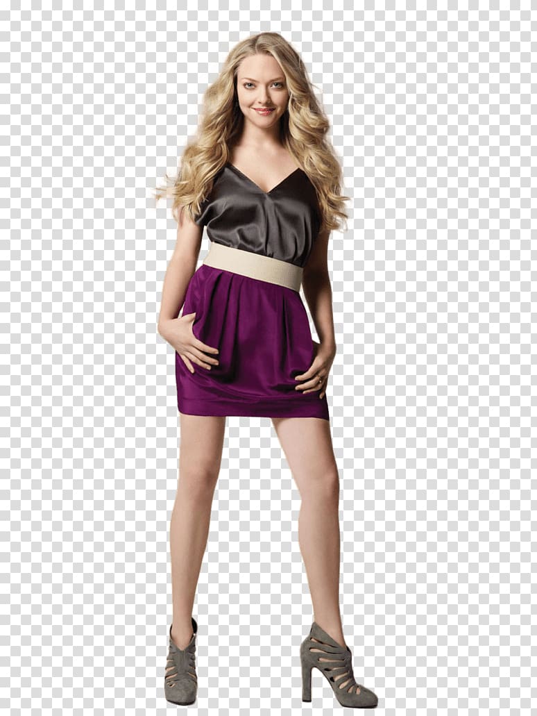 posing woman wearing black and purple dress, Amanda Seyfried Standing transparent background PNG clipart