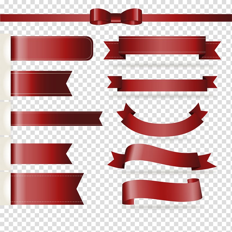 assorted red ribbon display formats, Paper Red ribbon, Shading border ribbon design transparent background PNG clipart