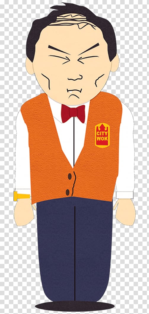 man wearing orange vest and gray pants illustration, South Park City Wok Guy transparent background PNG clipart